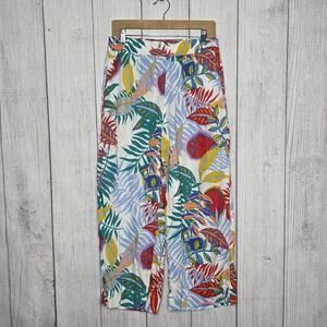 C&C California Linen Tropical Print Wide Leg Pants Colorful Beachy, Size Large